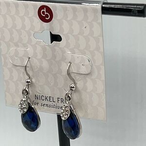 Dress Barn Silver Blue Dangle Tear Drop Earrings